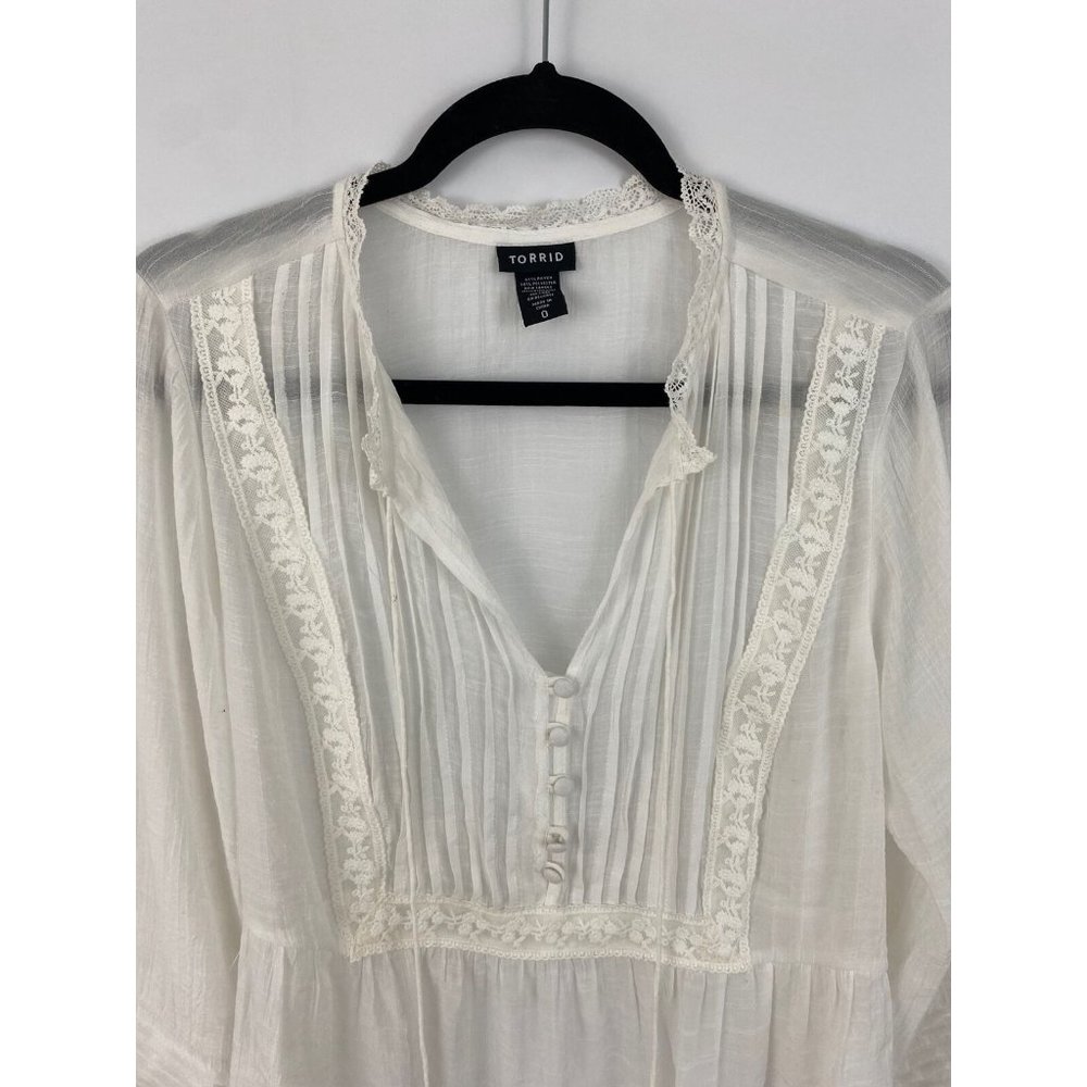Torrid Blouse Boho Lace Flowy Sheer Tunic Top Size 0 - Picture 6 of 12